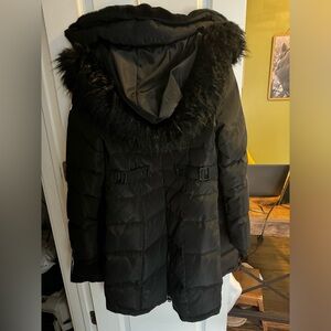 Karl Lagerfeld Long Winter Coat. Hooded with faux fur. Super warm. Size small.